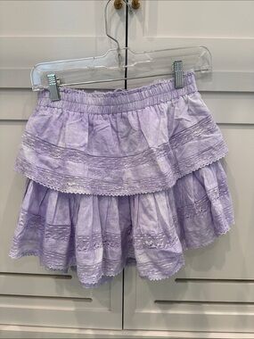 LoveShackFancy Lavender Tiered Lace Mini Skirt